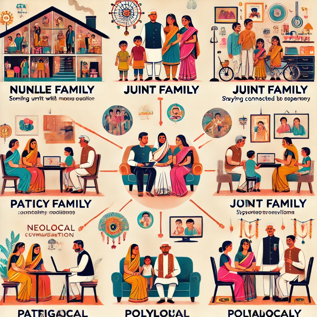 In India, families can be categorized based on different factors such as structure, lineage, authority, and residence.